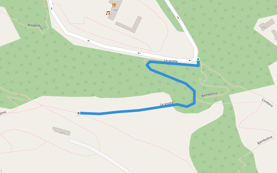 Le grotte walking route map in Bertinoro