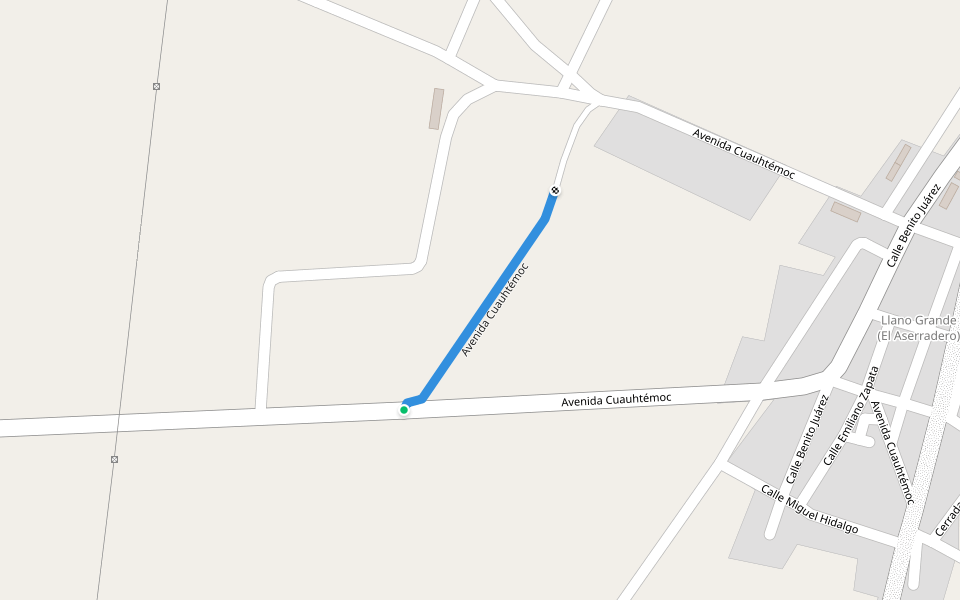 Avenida Cuauhtémoc walking route map in Llano Grande
