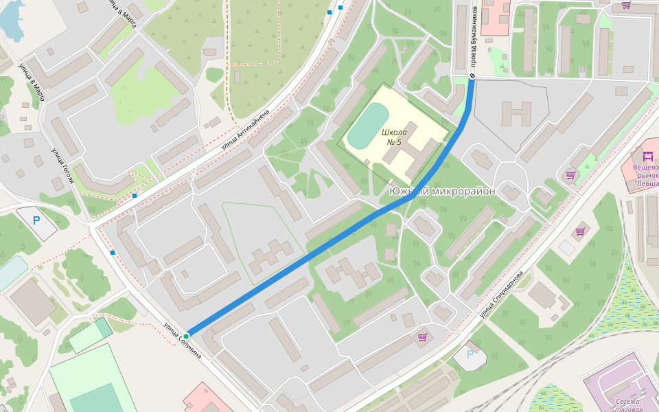 проезд Бумажников walking route map in Segezha