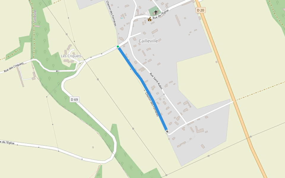 Chemin des Forrieres walking route map in Cailleville