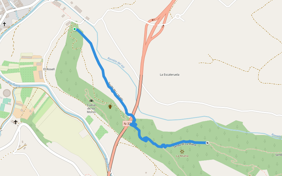 Senda de La Muela walking route map in Ademuz