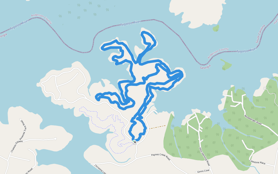 Payne's Creek MTB Trail - north loop walking route map in Hartwell
