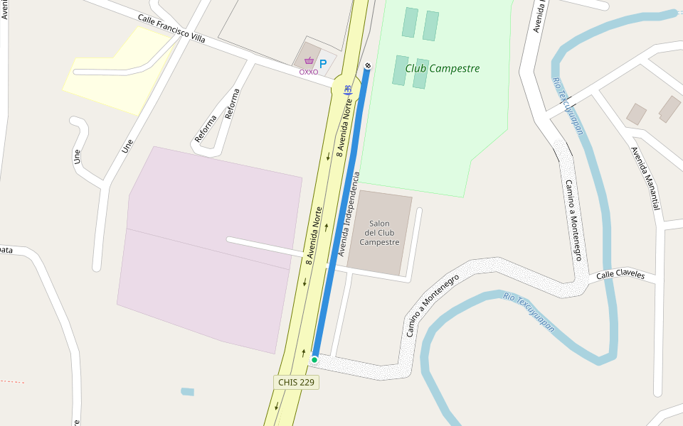 Avenida Independencia walking route map in Tapachula de Córdova y Ordóñez