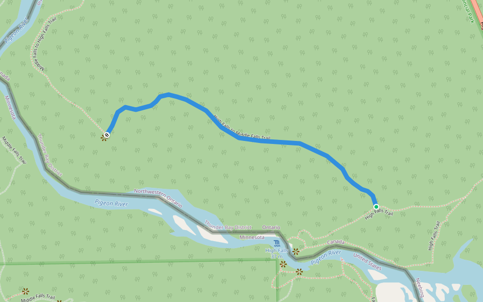 High Falls to Middle Falls Trail walking route map in South Gillies