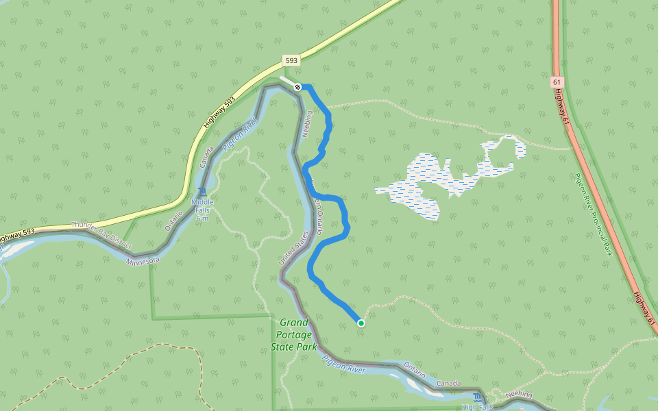 Middle Falls to High Falls Trail walking route map in South Gillies