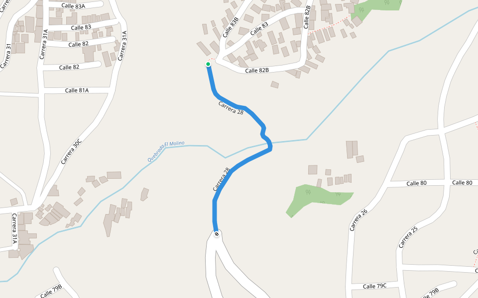 Carrera 28 walking route map in Medellín