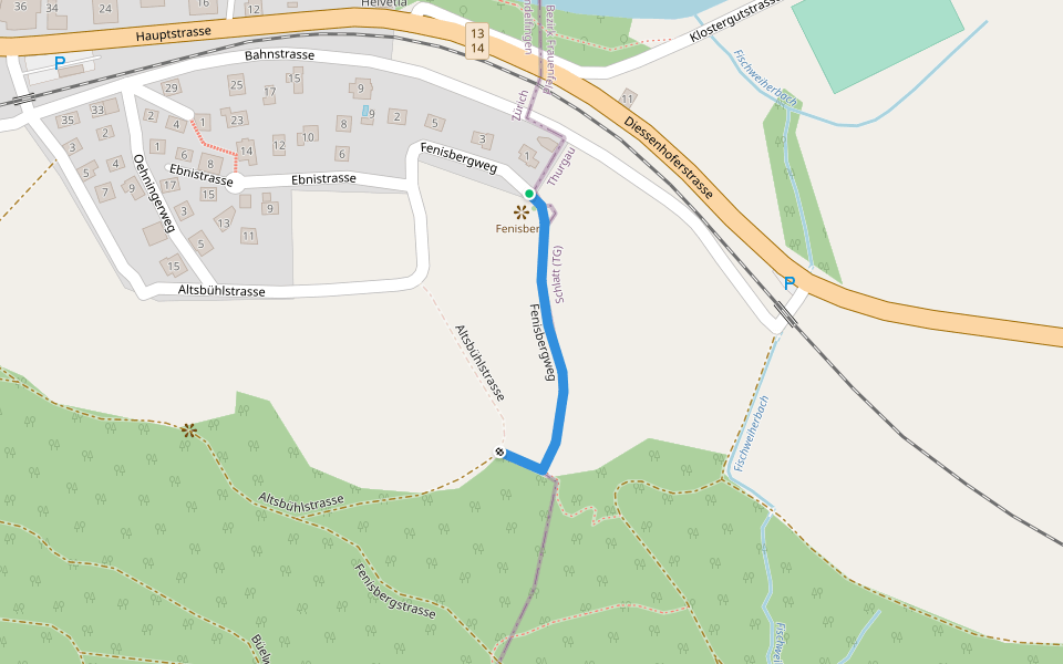 Fenisbergweg walking route map in Feuerthalen