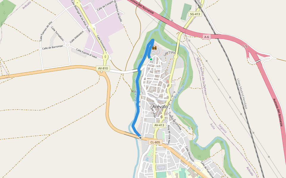 Paseo fluvial walking route map in Arévalo