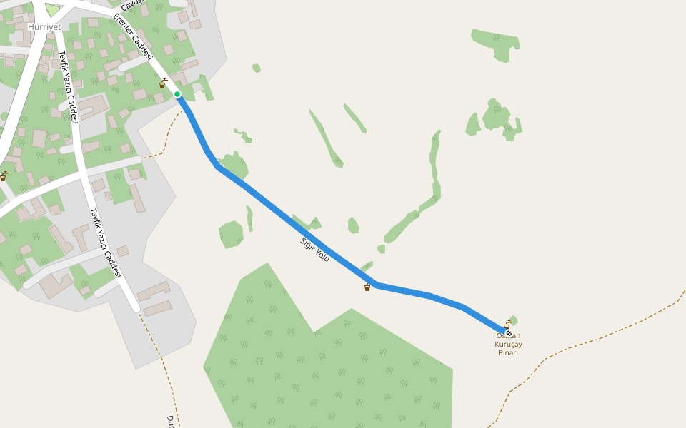 Sığır Yolu walking route map in Çardaklı