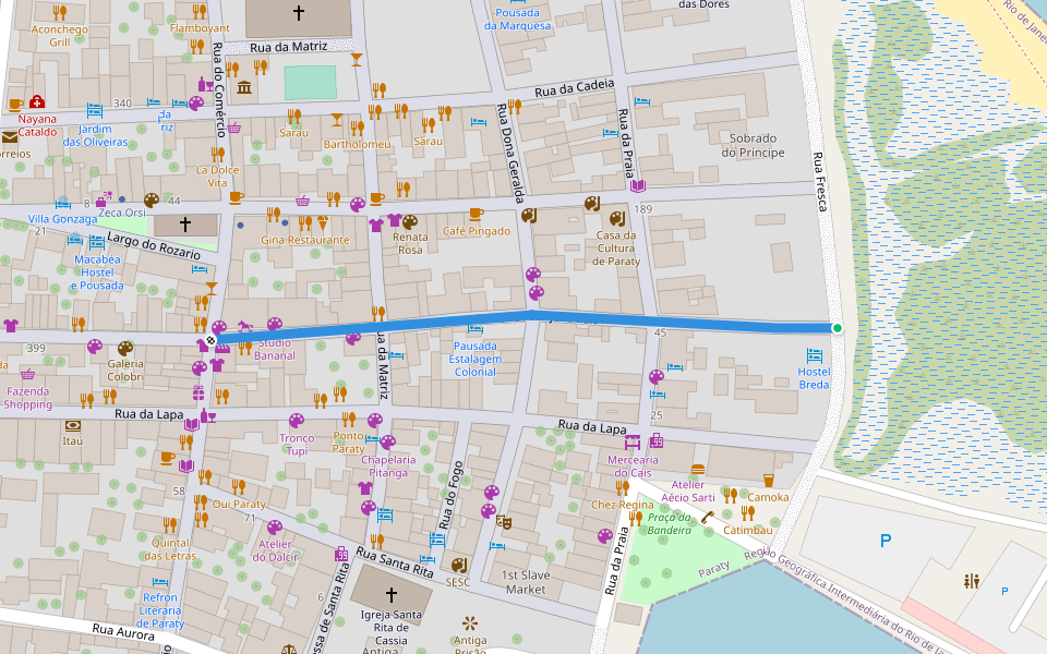Rua Comendador José Luís walking route map in Paraty