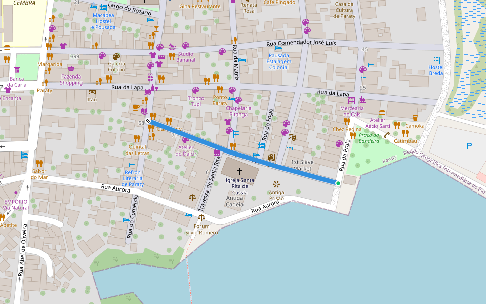 Rua Santa Rita walking route map in Paraty