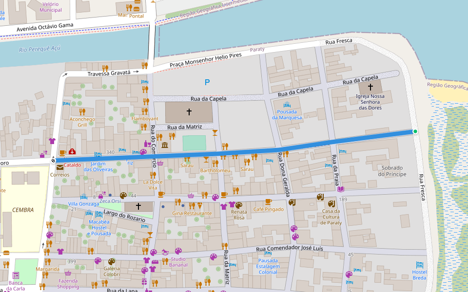 Rua da Cadeia walking route map in Paraty