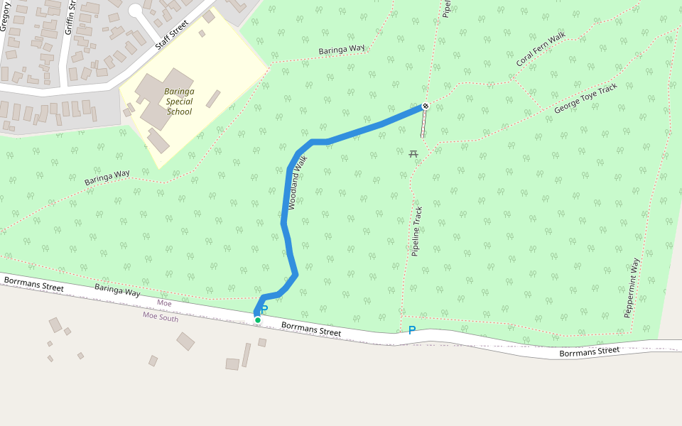 Woodland Walk walking route map in Moe South