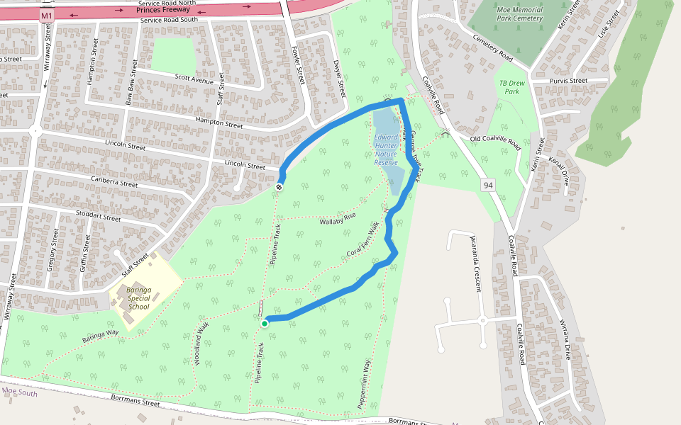 George Toye Track walking route map in Moe