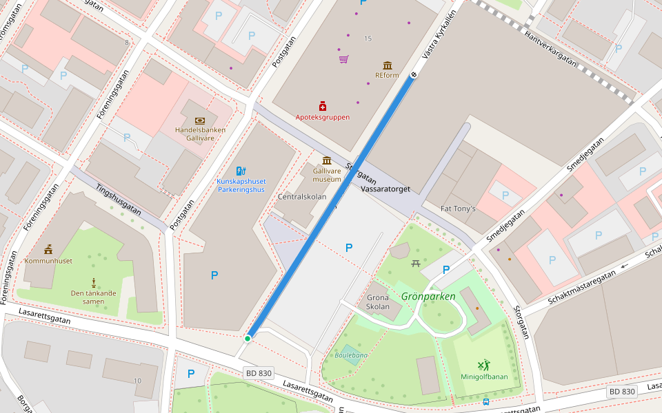 Västra Kyrkoallén walking route map in Gällivare