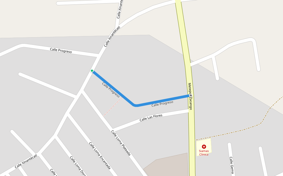 Calle Progreso walking route map in Santiago Tlacotepec