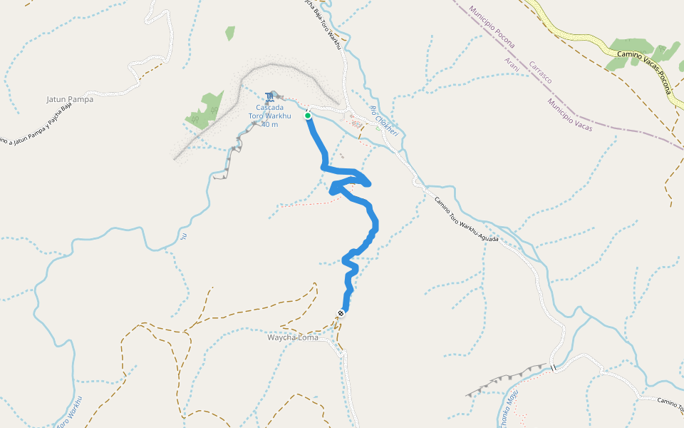 Camino Toro Warkhu-Waycha Loma walking route map in Cochabamba