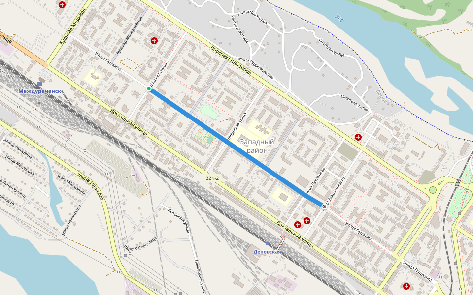 улица Пушкина walking route map in Mezhdurechensk