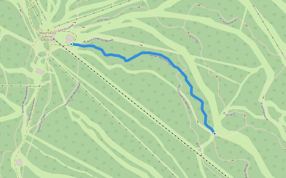 Sentier des Pionniers walking route map in Beaupré