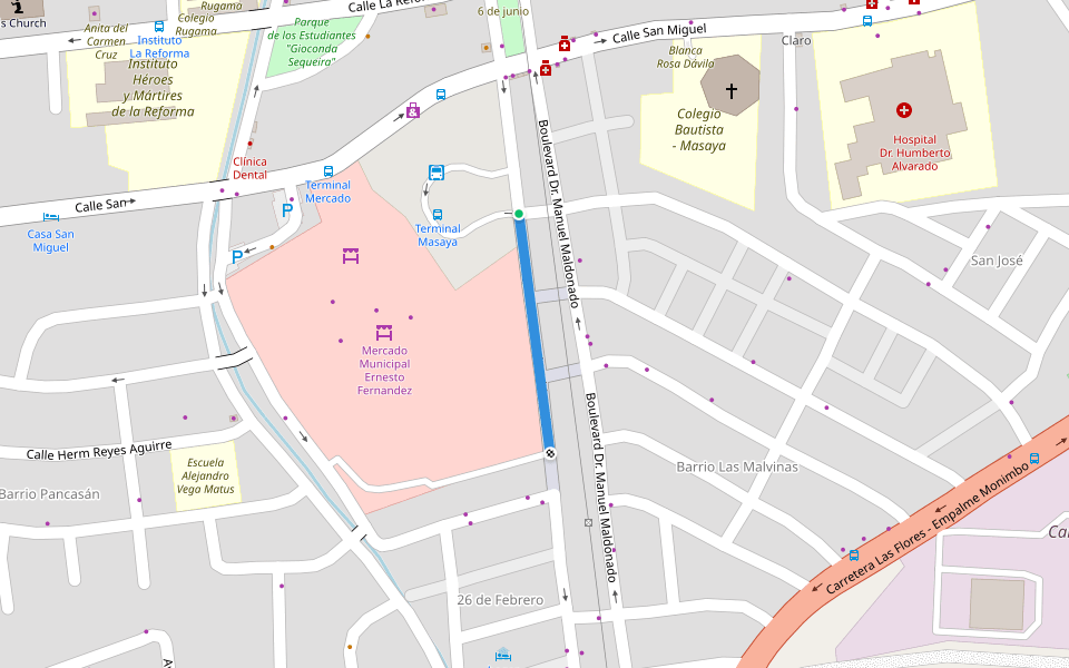 Boulevard Dr. Manuel Maldonado walking route map in Masaya