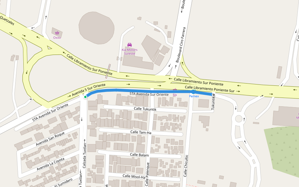 5TA Avenida Sur Oriente walking route map in Tuxtla Gutiérrez