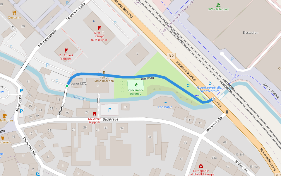 Rosenau walking route map in Bayreuth