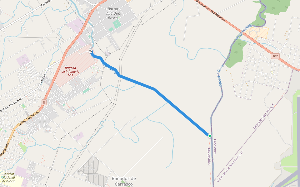 Costanera Arroyo Manga walking route map in General Líber Seregni