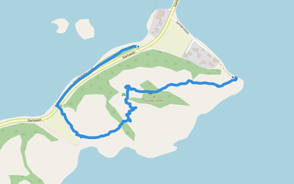 Synnørsfjellet tursti walking route map in Garten