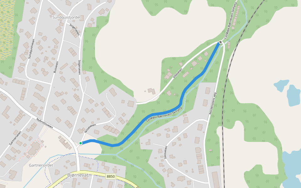 Lysløypa Bjørnevatn-Skihytta walking route map in Bjørnevatn