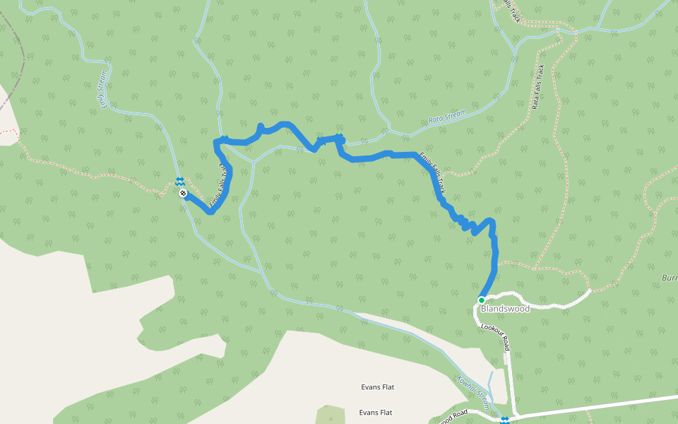 Emily Falls Track walking route map in Peel Forest