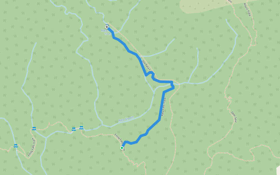 Rata Falls Track walking route map in Peel Forest