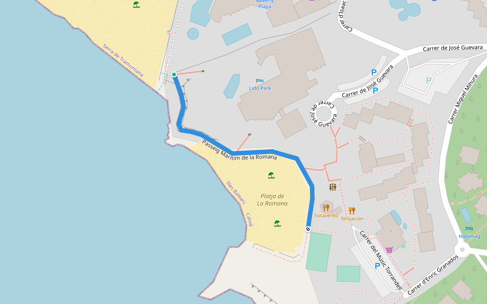 Passeig Marítim de la Romana walking route map in Calvià