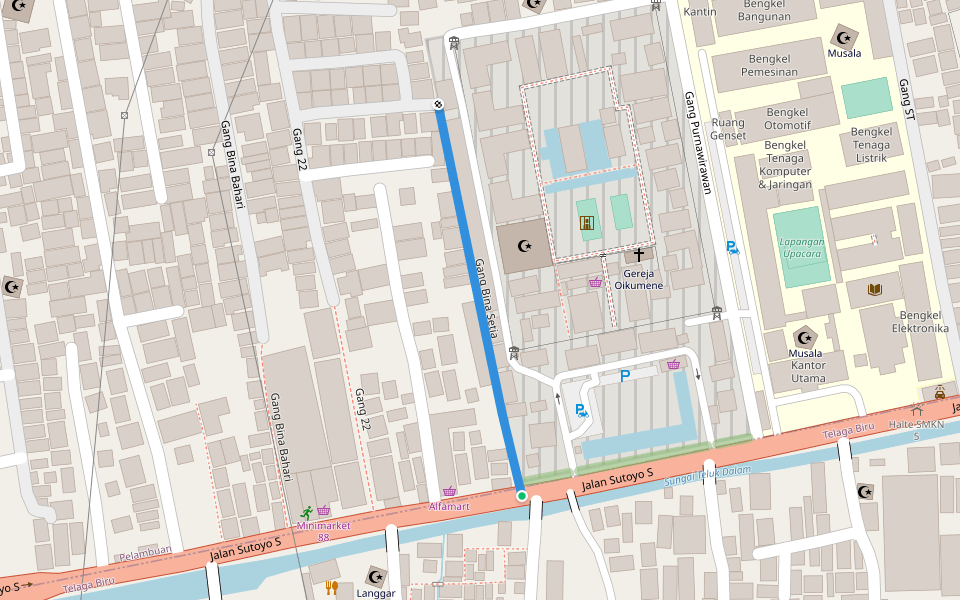 Gang Bina Setia walking route map in Banjarmasin