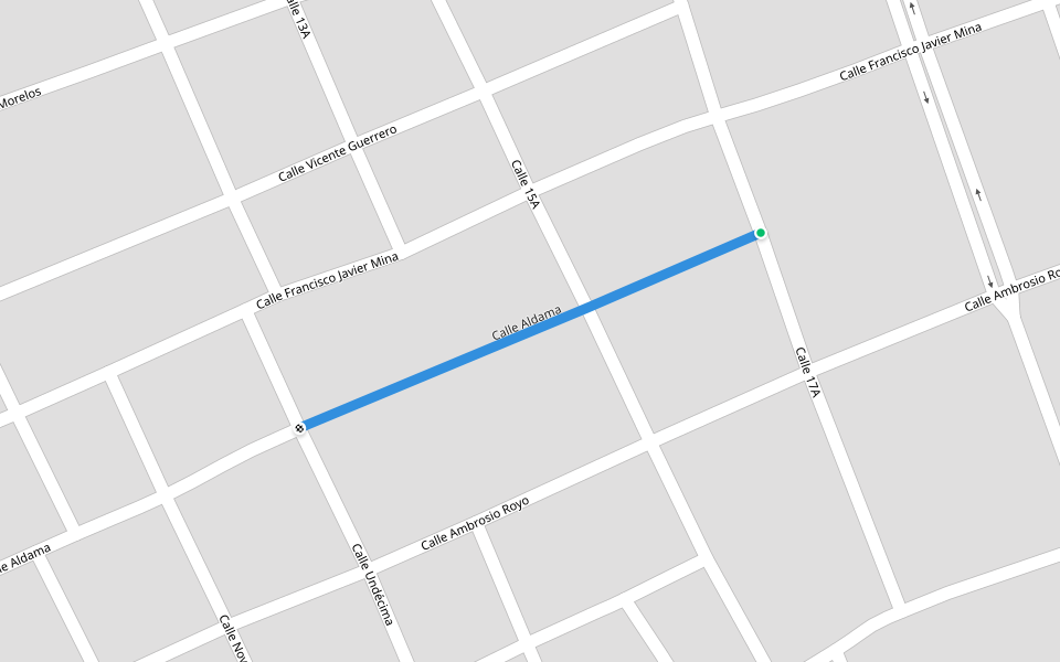 Calle Aldama walking route map in San Buenaventura