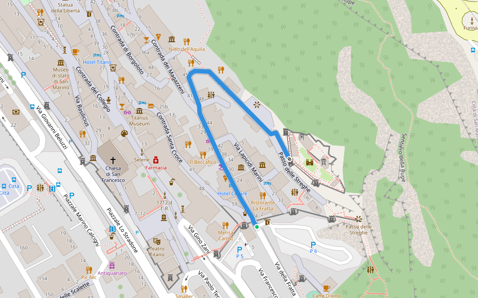 Salita Alla Rocca walking route map in Città di San Marino