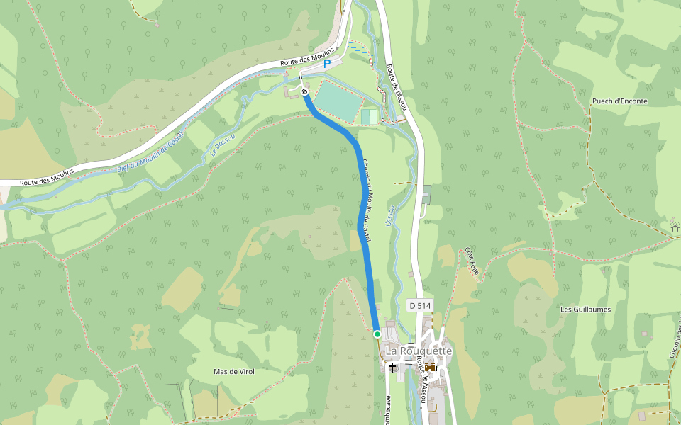 Chemin du Moulin de Castel walking route map in La Rouquette
