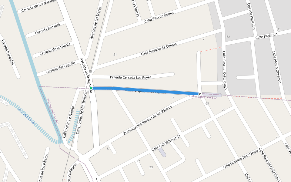 Calle Parque de los Pájaros walking route map in Ciudad López Mateos