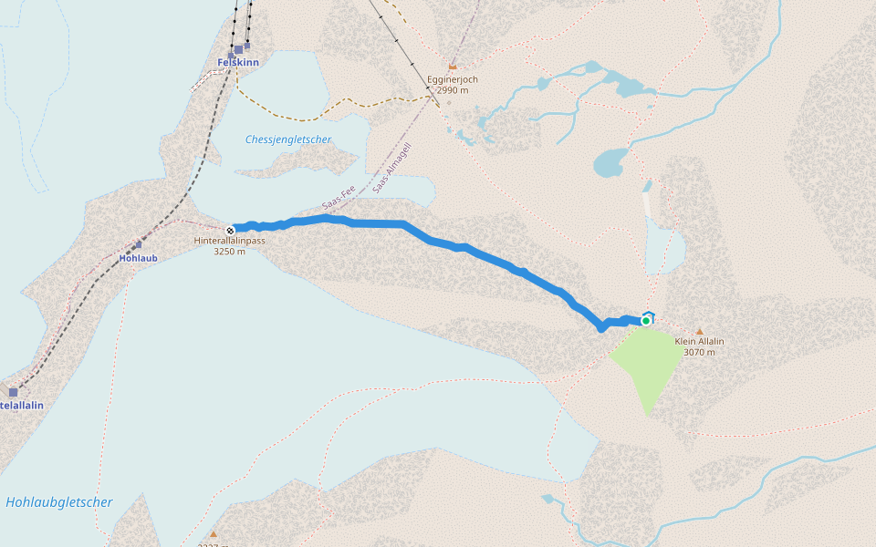 Hinterallalingrat walking route map in Saas-Almagell