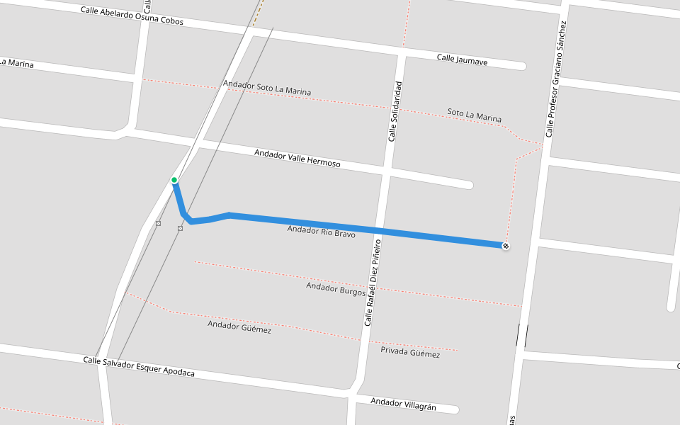Andador Río Bravo walking route map in Ciudad Mante