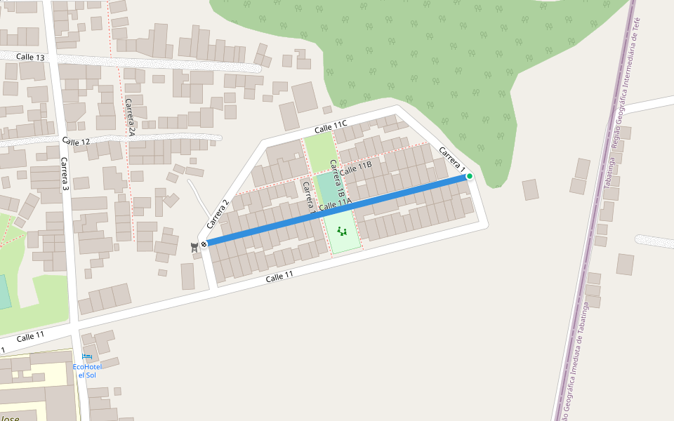 Calle 11A walking route map in Leticia