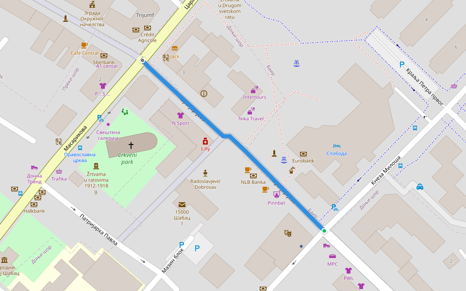 Карађорђева walking route map in Šabac