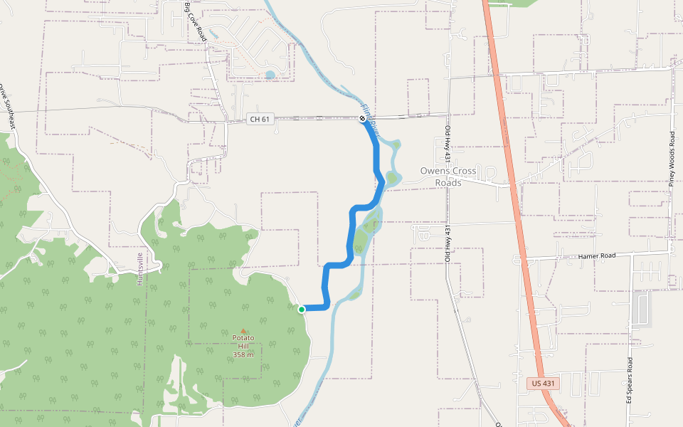 Rock Spring Road walking route map in Owens Cross Roads
