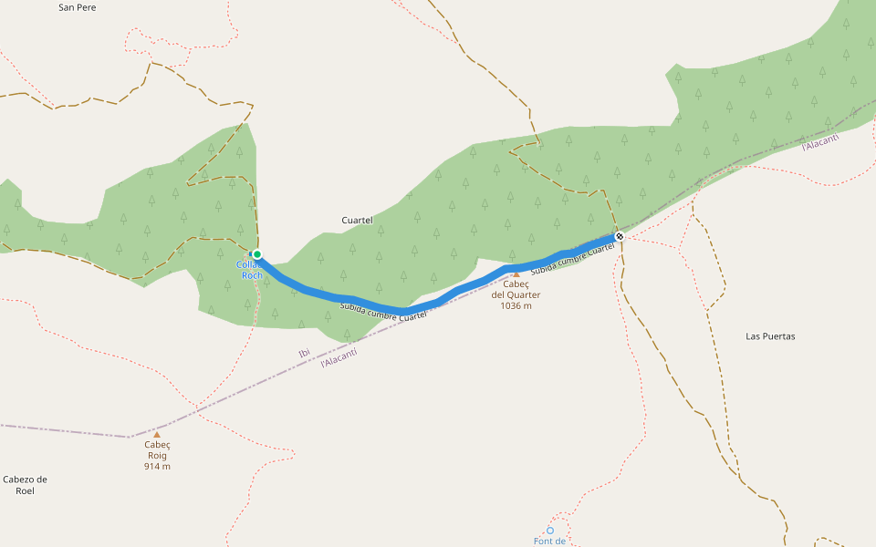 Subida cumbre Cuartel walking route map in Xixona