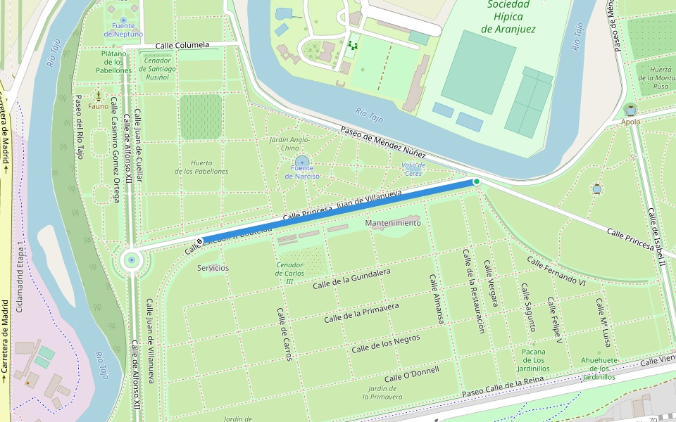 Juan de Villanueva walking route map in Aranjuez