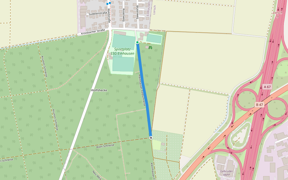 Kleinhäuser Feldschneise walking route map in Einhausen