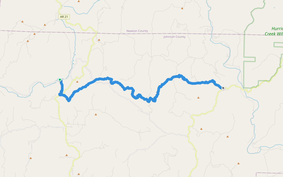 Ozark Highlands Trail walking route map in Oark