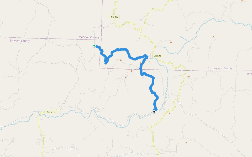 Ozark Highlands Trail walking route map in Pettigrew