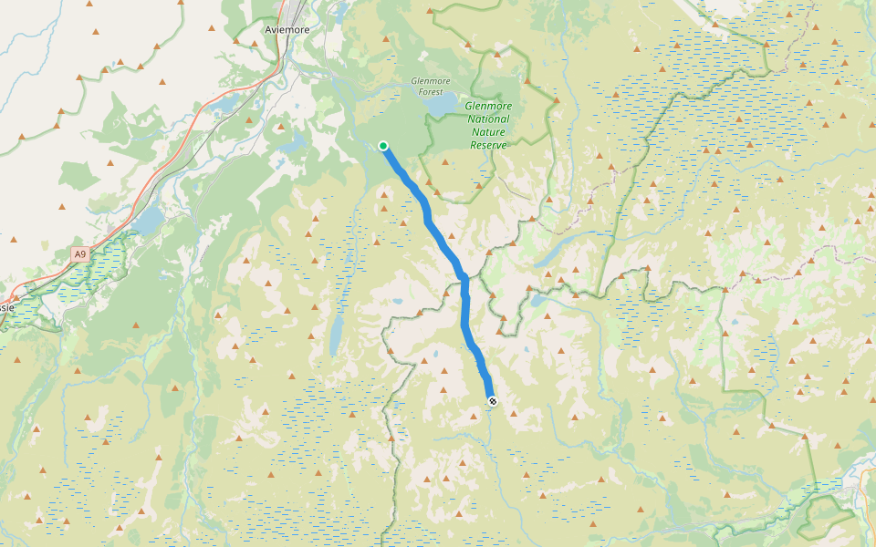 Lairig Ghru walking route map in Glenmore