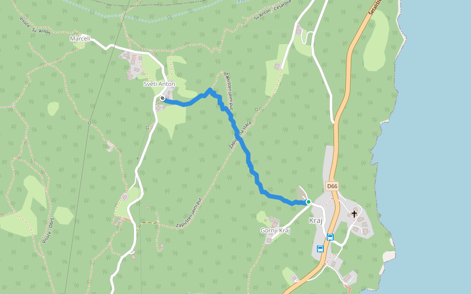 Sv. Anton - Kraj walking route map in Kraj