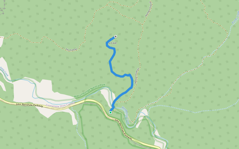 Tara Cave Trail walking route map in Warrumbungle